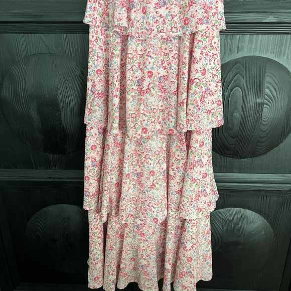 Pink Floral Tiered Maxi Dress with Smocked Bodice and Puff Sleeves - Picture 7 of 7